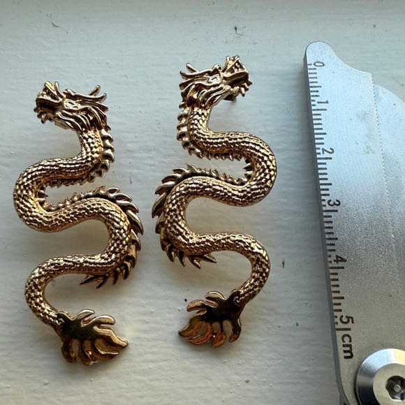 Gold Dragon Earrings - Picture 2 of 3
